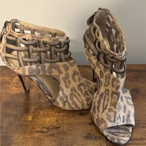 Be & D Leopard Print Women's Open Toe Heels